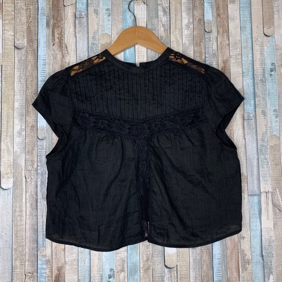 Reformation S Black Angelita Blouse Top Cropped - Picture 2 of 8